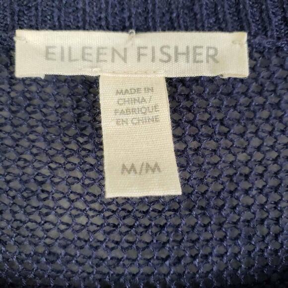 Eileen Fisher Sweater Womens Size Medium M Navy Blue Oversized Linen Open Knit - Picture 5 of 7